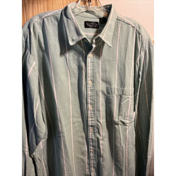Kenny Rogers Vintage Mens XLT Green Striped Long Sleeve Button Down Cotton Shirt - Picture 7 of 11